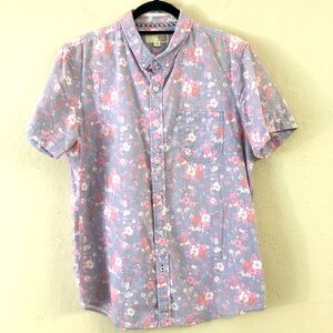 1901 Short Sleeve Button Down Shirt Large Floral 100% Cotton